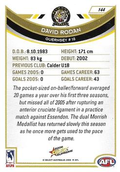 2006 Select AFL Supreme #144 David Rodan Back
